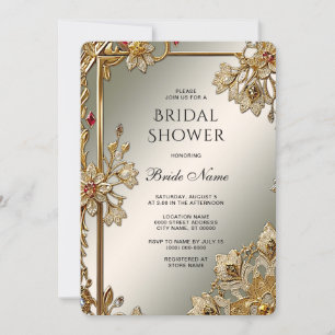 Gold Ornate Floral Frame Bridal Shower Invitation
