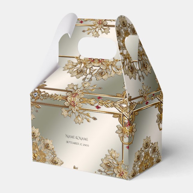 Gold Ornate Floral Frame Favour Box (Front Side)