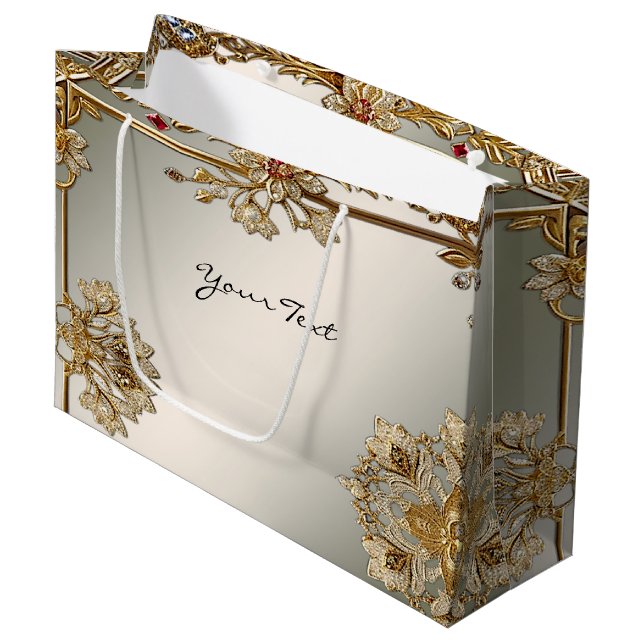 Gold Ornate Floral Frame Gift Bag (Front Angled)