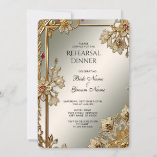 Gold Ornate Floral Frame Rehearsal Dinner Invitation