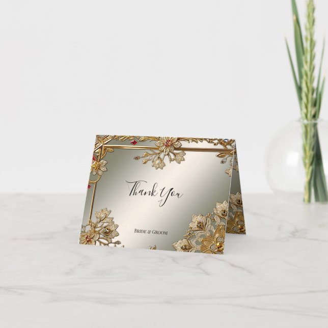 Gold Ornate Floral Frame Thank You Card (Front)