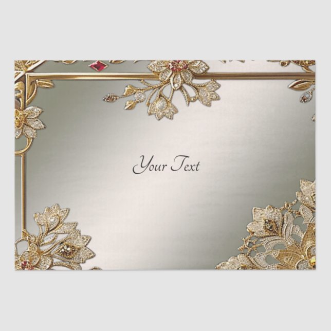 Gold Ornate Floral Frame Tissue Paper (Front)