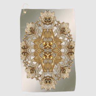 Gold Ornate Floral Golf Towel