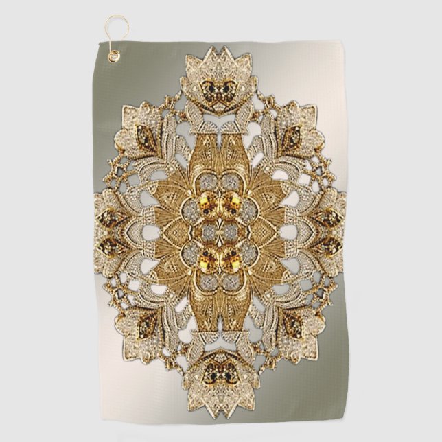 Gold Ornate Floral Golf Towel (Front)
