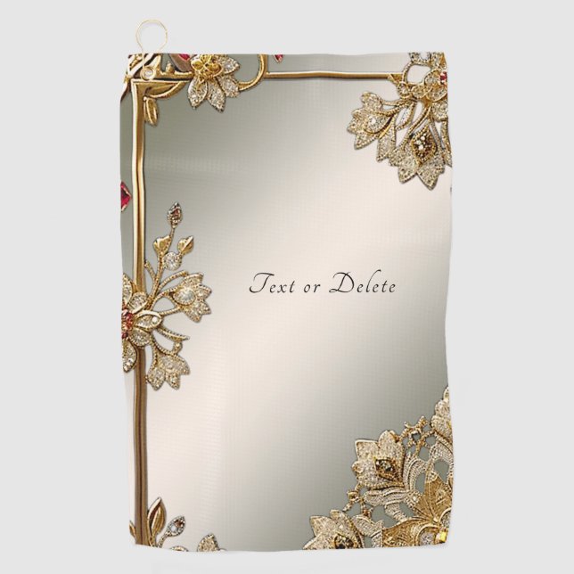Gold Ornate Floral Golf Towel (Front)