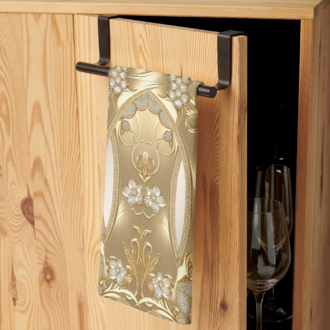 Gold Ornate Floral Kitchen Towels (Thirds Fold)