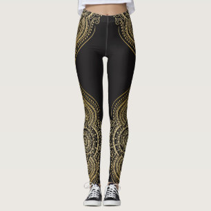 Gold Ornate Floral Mandala Design Leggings