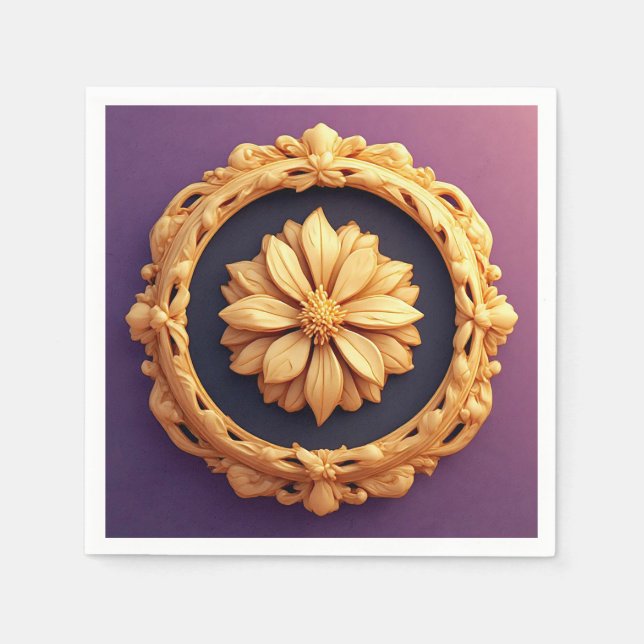 Gold Ornate Floral Medallion Design Napkin (Front)