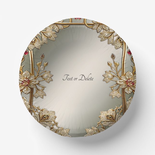 Gold Ornate Floral Paper Bowls Paper Plate (Front)