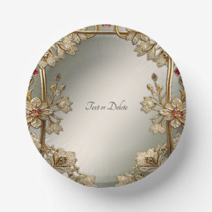Gold Ornate Floral Paper Bowls Plate