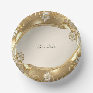 Gold Ornate Floral Paper Bowls Plate