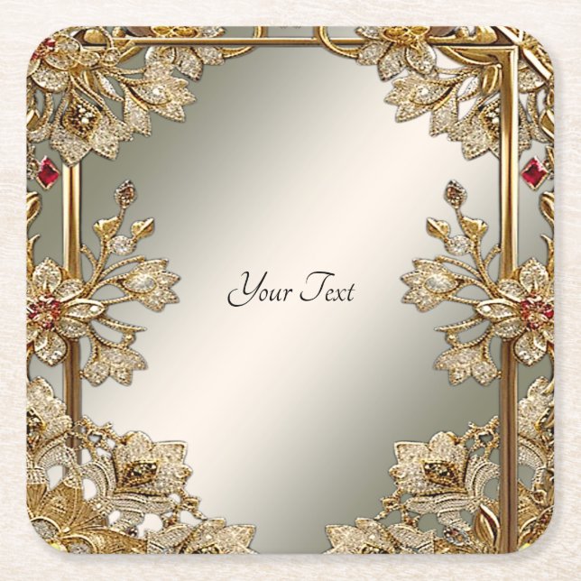 Gold Ornate Floral Paper Coaster (Front)