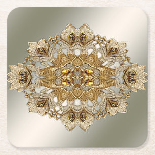 Gold Ornate Floral Paper Coaster