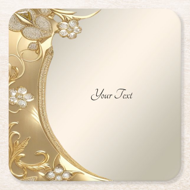 Gold Ornate Floral Paper Coaster (Front)