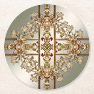Gold Ornate Floral Paper Coaster