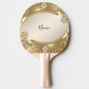 Gold Ornate Floral Ping Pong Paddle