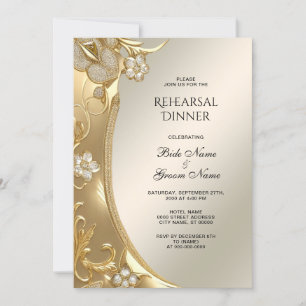 Gold Ornate Floral Rehearsal Dinner Invitation
