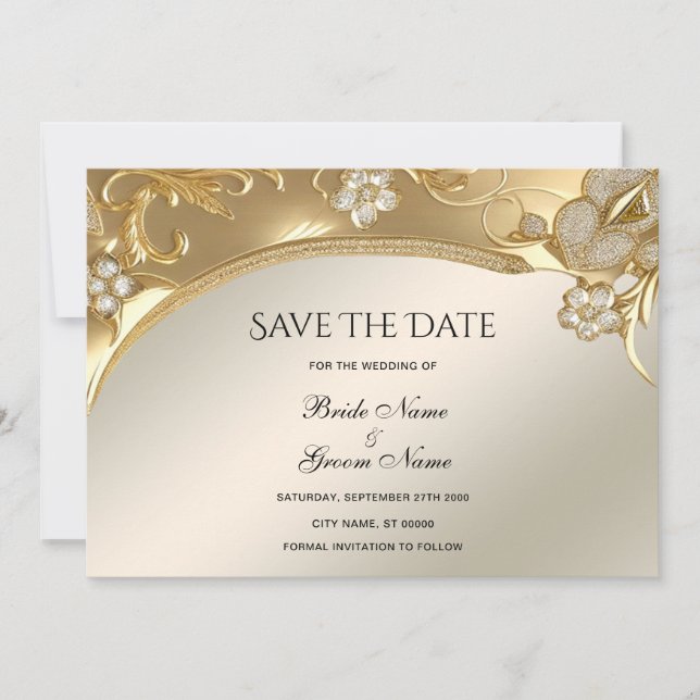 Gold Ornate Floral Save The Date (Front)