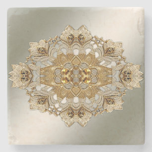 Gold Ornate Floral Stone Coaster