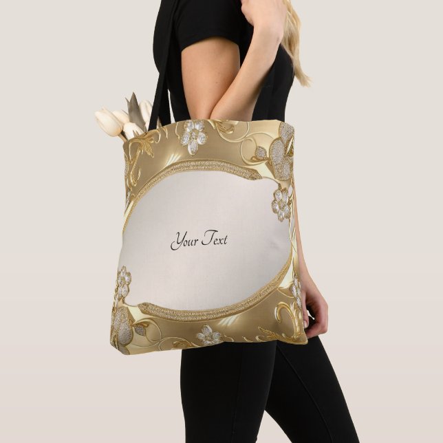 Gold Ornate Floral Tote Bag (Close Up)