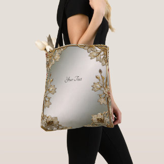 Gold Ornate Floral Tote Bag