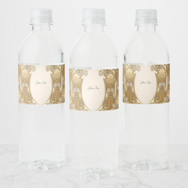 Gold Ornate Floral Water Bottle Label (Bottles)