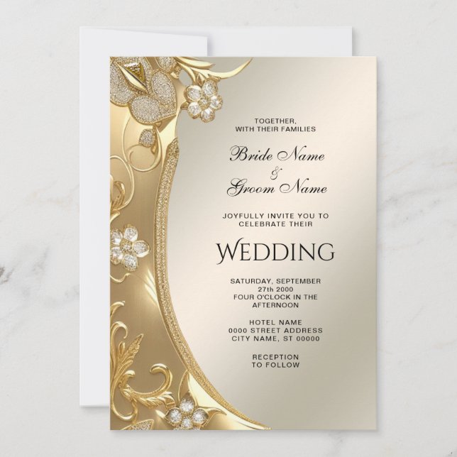 Gold Ornate Floral Wedding Invitation (Front)