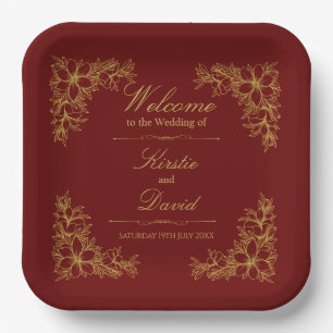 Gold Ornate Floral Wedding Paper Plates