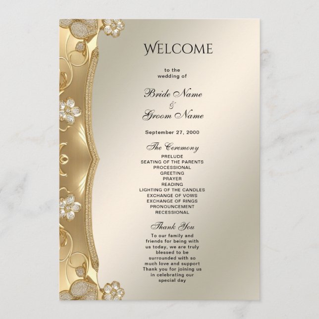 Gold Ornate Floral Wedding Program Programme (Front)