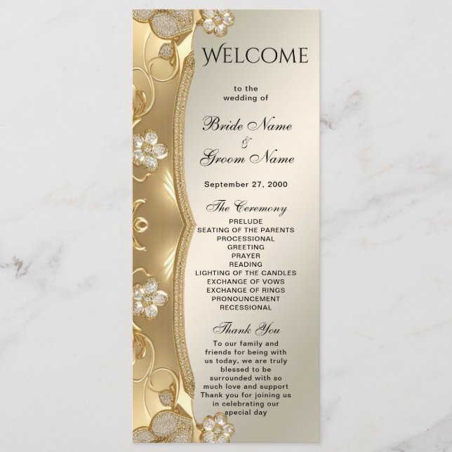 Gold Ornate Floral Wedding Program Programme (Front)
