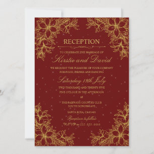 Gold Ornate Floral Wedding Reception Invitation