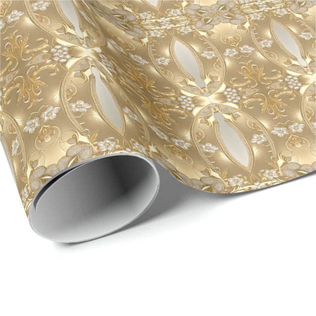 Gold Ornate Floral Wrapping Paper (Roll Corner)