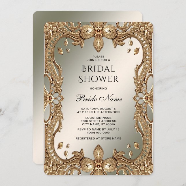 Gold Ornate Frame Bridal Shower Invitation (Front/Back)