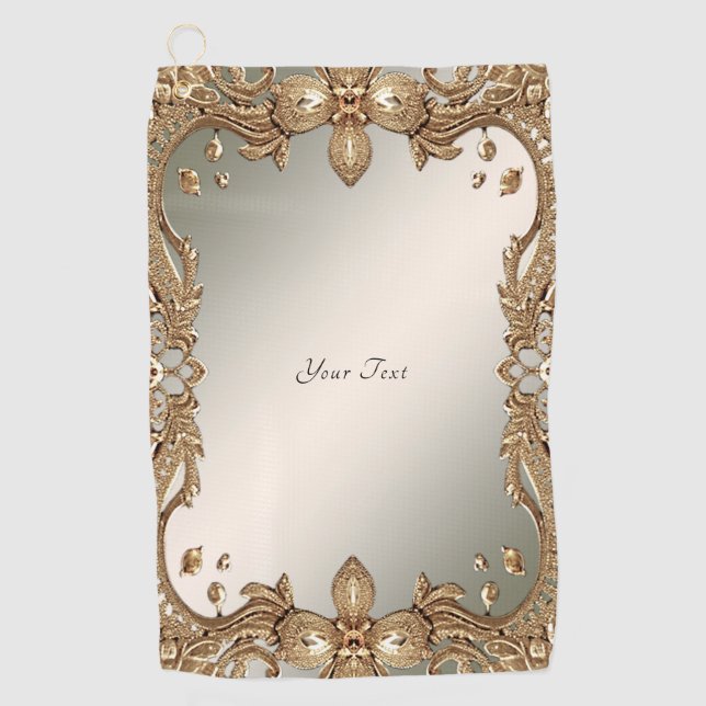 Gold Ornate Frame Golf Towel (Front)