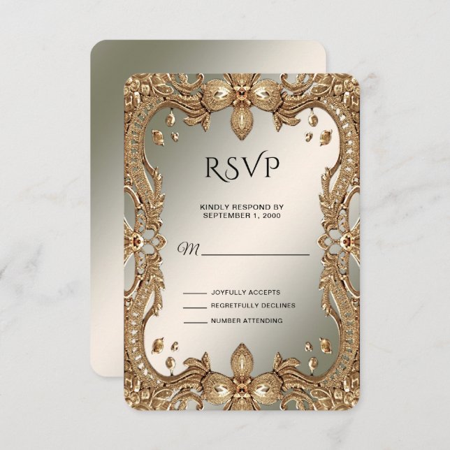 Gold Ornate Frame RSVP Card (Front/Back)