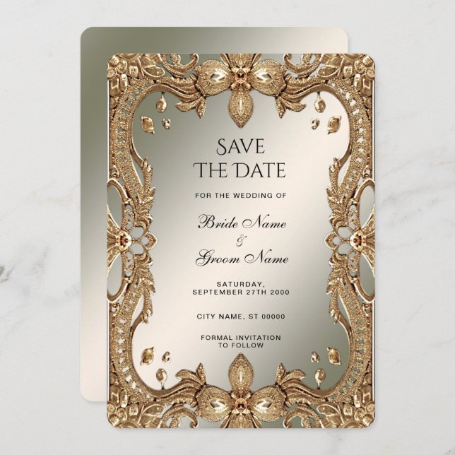 Gold Ornate Frame Save The Date (Front/Back)