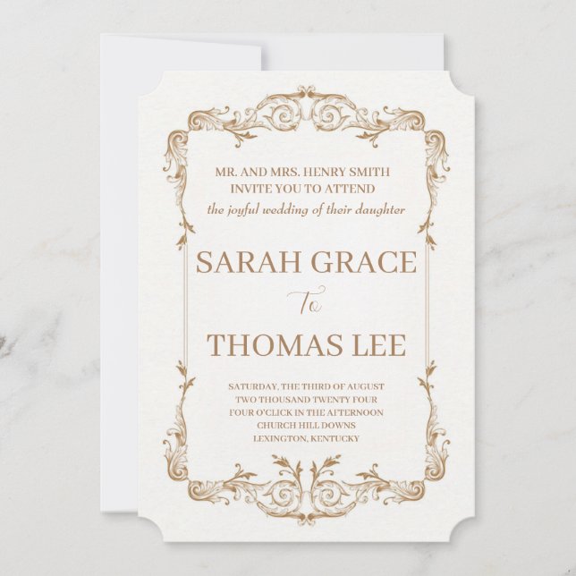 Gold Ornate Frame Wedding Invitation (Front)