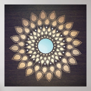 Gold Ornate Lotus Mandala Art Poster