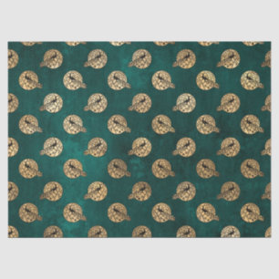 Gold Ornate Peacocks on Green Decoupage Tissue Paper