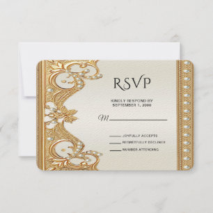 Gold Ornate Pearls White RSVP Card