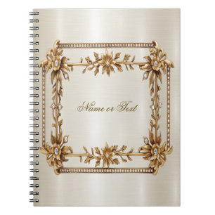 Gold Ornate Rectangle Dimond Flowers Shiny Elegant Notebook