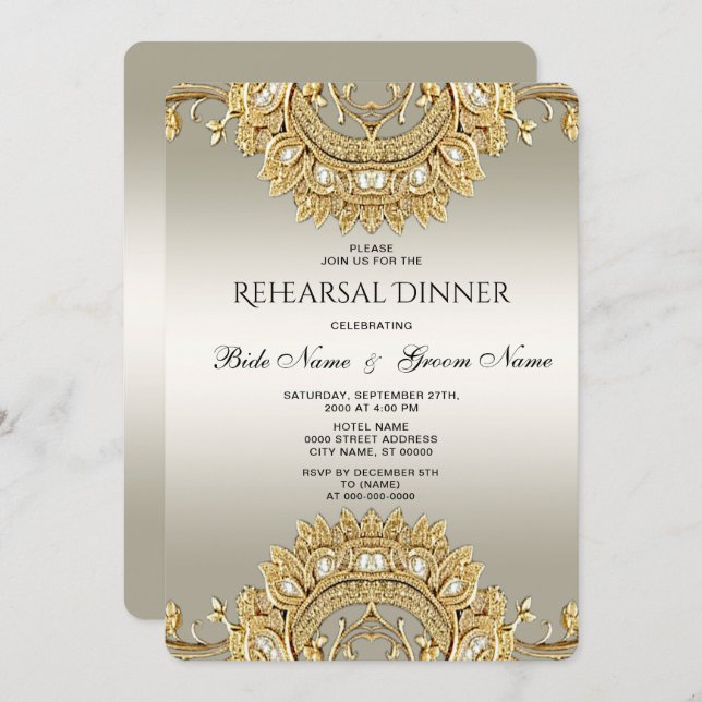Gold Ornate Rehearsal Dinner Invitation (Front/Back)
