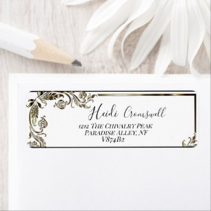 Gold Ornate Script Botanical Return Address Label