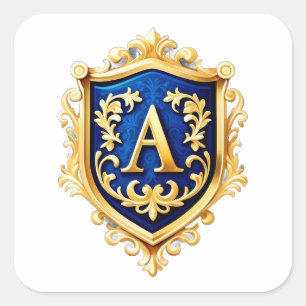 Gold Ornate Shield Crest With Letter A Square Sticker