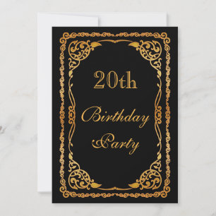 Gold Ornate Swirls 20th Birthday Invitation