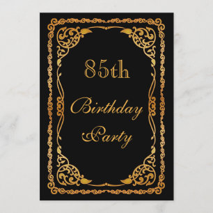 Gold Ornate Swirls 85th Birthday Invitation
