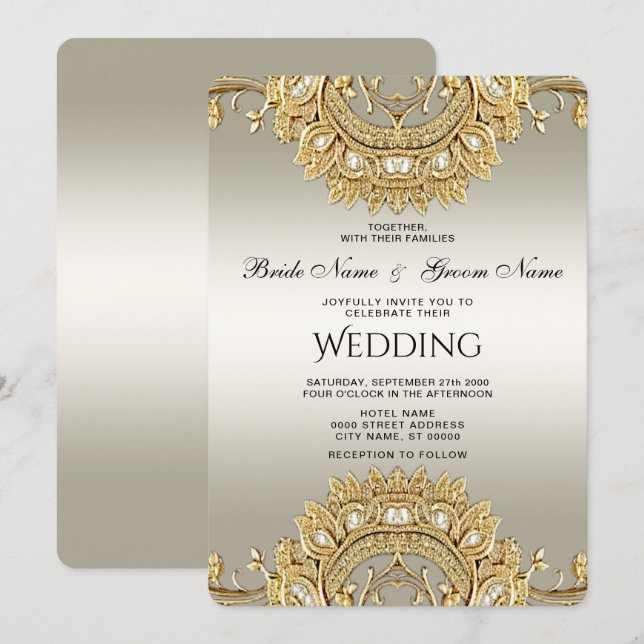Gold Ornate Wedding Invitation (Front/Back)