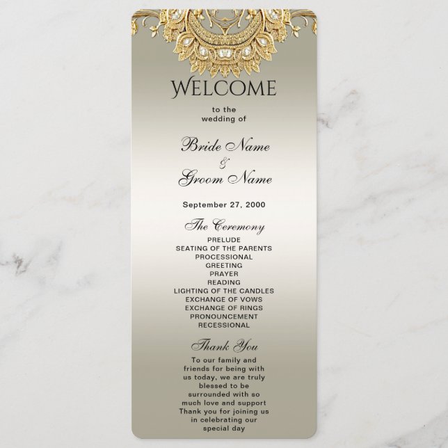 Gold Ornate Wedding Program Programme (Front)