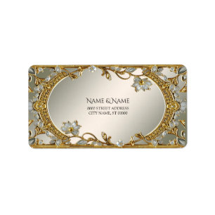 Gold Ornate White Floral Address Label