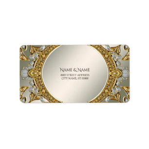 Gold Ornate White Floral Address Label